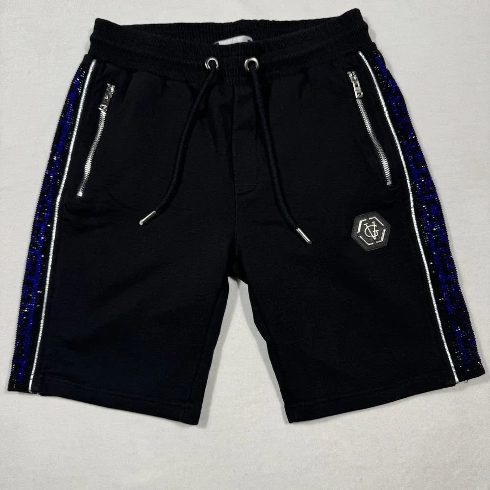 Avenue George V Paris Blue Rhinestone Studded‎ Sides Mens Medium Black Shorts